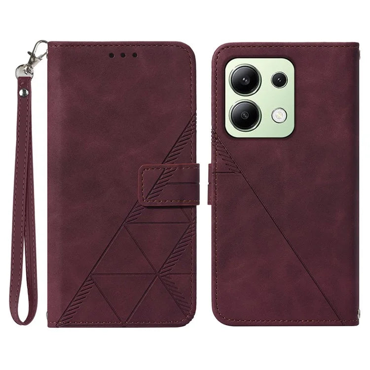 YB Imprinting Series-1 For Xiaomi Redmi Note 13 4G Wallet Case Line Pattern Hangbag PU Leather Phone Cover
