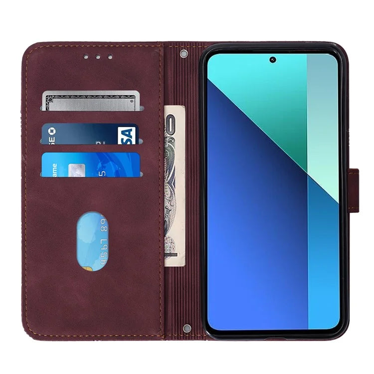 YB Imprinting Series-1 For Xiaomi Redmi Note 13 4G Wallet Case Line Pattern Hangbag PU Leather Phone Cover