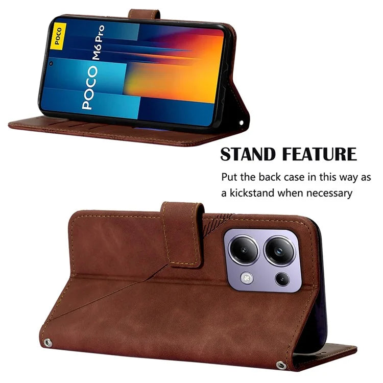 YB Imprinting Series-1 For Xiaomi Redmi Note 13 Pro 4G / Poco M6 Pro 4G Case with Strap PU Leather Stand Phone Cover