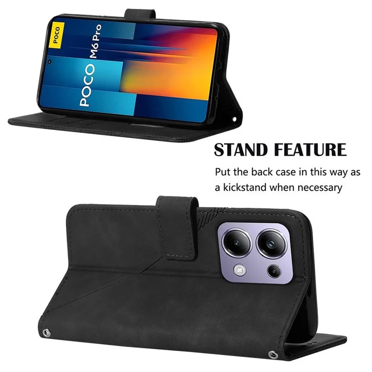 YB Imprinting Series-1 For Xiaomi Redmi Note 13 Pro 4G / Poco M6 Pro 4G Case with Strap PU Leather Stand Phone Cover