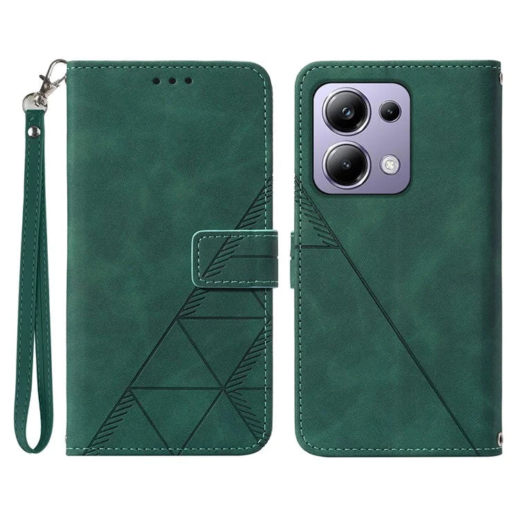 YB Imprinting Series-1 For Xiaomi Redmi Note 13 Pro 4G / Poco M6 Pro 4G Case with Strap PU Leather Stand Phone Coverish Green