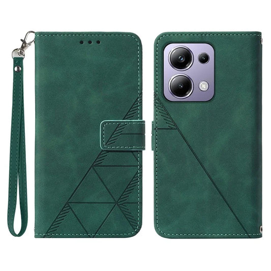 YB Imprinting Series-1 For Xiaomi Redmi Note 13 Pro 4G / Poco M6 Pro 4G Case with Strap PU Leather Stand Phone Coverish Green