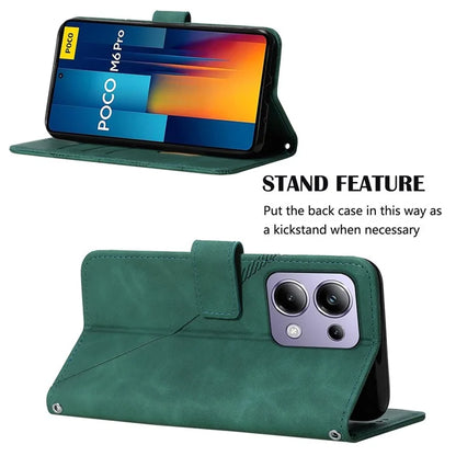 YB Imprinting Series-1 For Xiaomi Redmi Note 13 Pro 4G / Poco M6 Pro 4G Case with Strap PU Leather Stand Phone Coverish Green