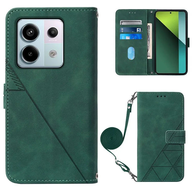 YB Imprinting Series-2 for Xiaomi Redmi Note 13 Pro 5G / Poco X6 5G Case Leather Phone Cover with Crossbody Strapish Green