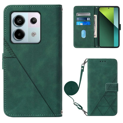 YB Imprinting Series-2 for Xiaomi Redmi Note 13 Pro 5G / Poco X6 5G Case Leather Phone Cover with Crossbody Strapish Green