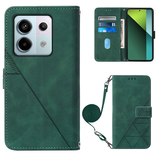 YB Imprinting Series-2 for Xiaomi Redmi Note 13 Pro 5G / Poco X6 5G Case Leather Phone Cover with Crossbody Strapish Green