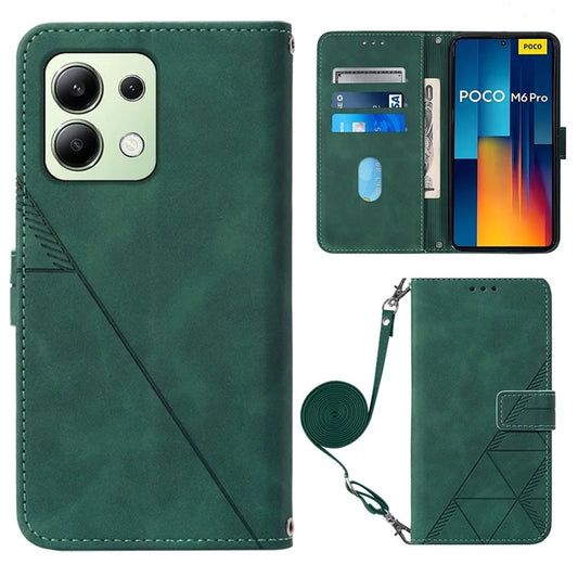 YB Imprinting Series-2 for Xiaomi Redmi Note 13 Pro 4G / Poco M6 Pro 4G Case Crossbody Design Leather Wallet Phone Coverish Green