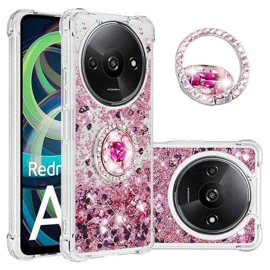 YB Quicksand Series-7 For Xiaomi Redmi A3 Case Floating Sequins Kickstand TPU Phone Cover