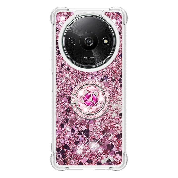 YB Quicksand Series-7 For Xiaomi Redmi A3 Case Floating Sequins Kickstand TPU Phone Cover