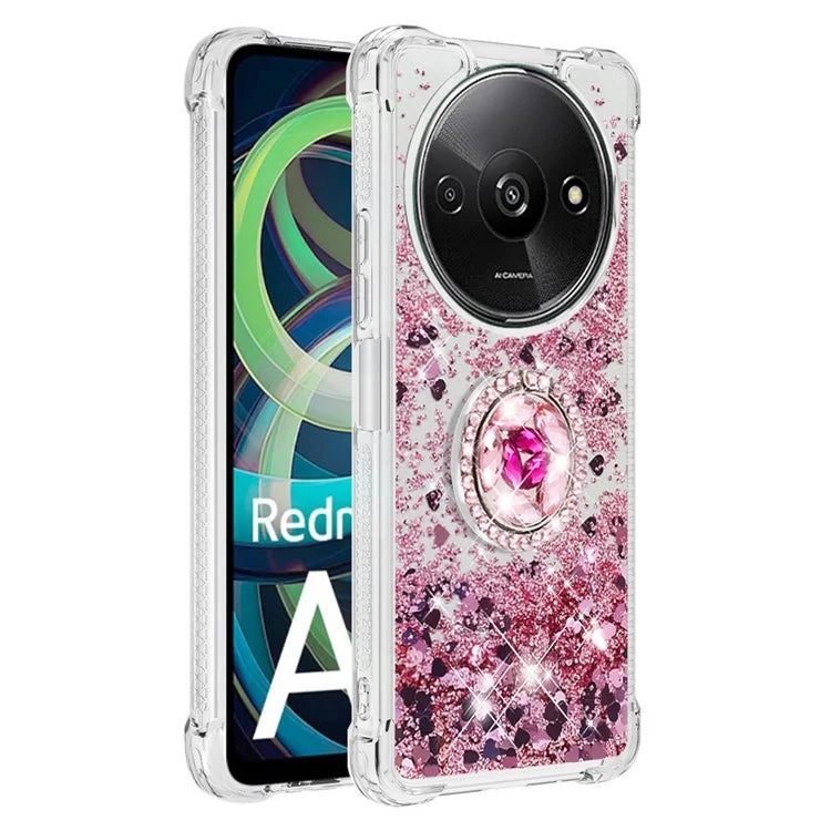 YB Quicksand Series-7 For Xiaomi Redmi A3 Case Floating Sequins Kickstand TPU Phone Cover