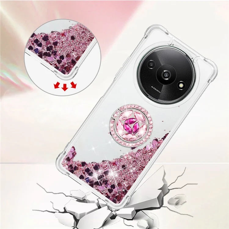 YB Quicksand Series-7 For Xiaomi Redmi A3 Case Floating Sequins Kickstand TPU Phone Cover