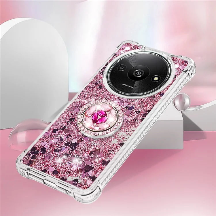 YB Quicksand Series-7 For Xiaomi Redmi A3 Case Floating Sequins Kickstand TPU Phone Cover