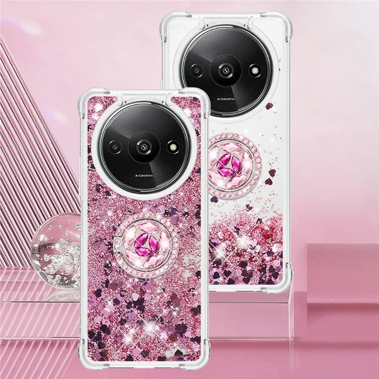 YB Quicksand Series-7 For Xiaomi Redmi A3 Case Floating Sequins Kickstand TPU Phone Cover