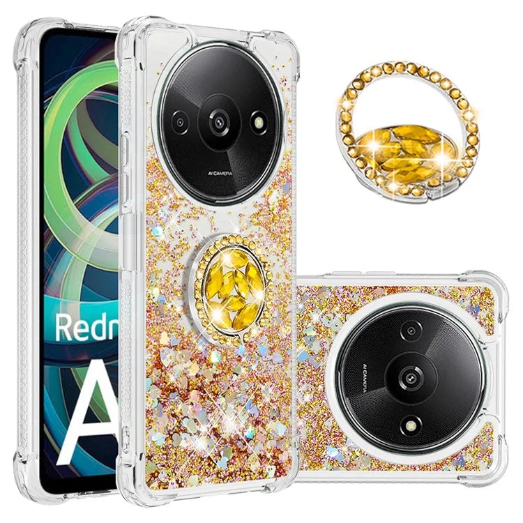 YB Quicksand Series-7 For Xiaomi Redmi A3 Case Floating Sequins Kickstand TPU Phone Cover