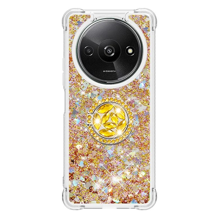 YB Quicksand Series-7 For Xiaomi Redmi A3 Case Floating Sequins Kickstand TPU Phone Cover