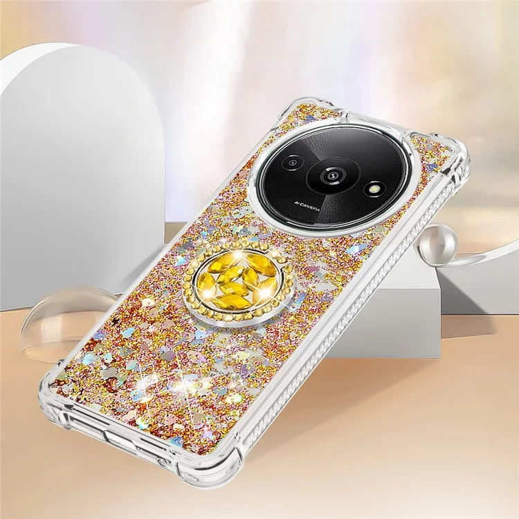 YB Quicksand Series-7 For Xiaomi Redmi A3 Case Floating Sequins Kickstand TPU Phone Cover