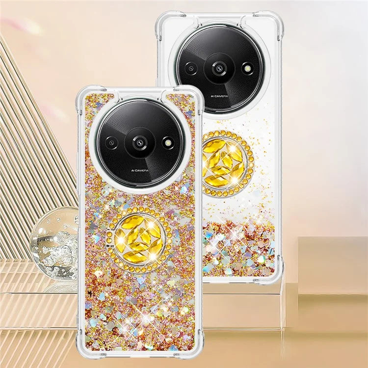 YB Quicksand Series-7 For Xiaomi Redmi A3 Case Floating Sequins Kickstand TPU Phone Cover