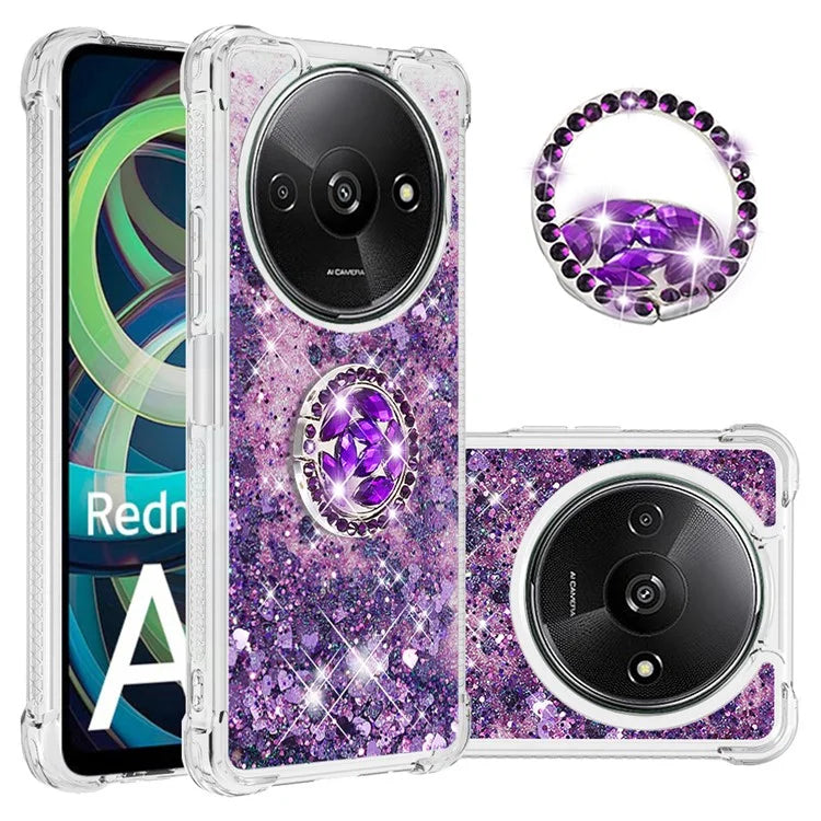 YB Quicksand Series-7 For Xiaomi Redmi A3 Case Floating Sequins Kickstand TPU Phone Cover