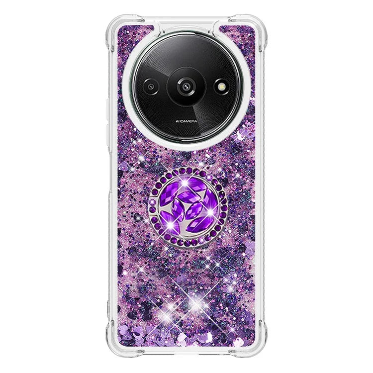 YB Quicksand Series-7 For Xiaomi Redmi A3 Case Floating Sequins Kickstand TPU Phone Cover