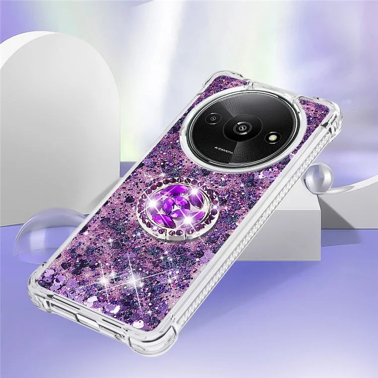 YB Quicksand Series-7 For Xiaomi Redmi A3 Case Floating Sequins Kickstand TPU Phone Cover