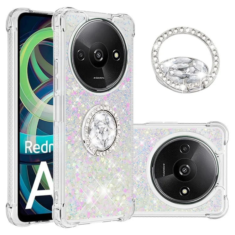 YB Quicksand Series-7 For Xiaomi Redmi A3 Case Floating Sequins Kickstand TPU Phone Cover