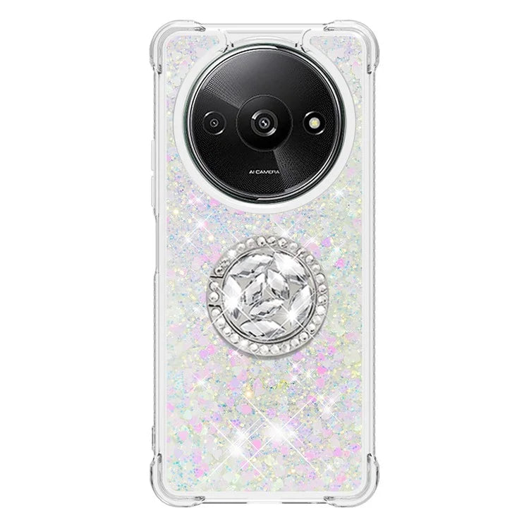 YB Quicksand Series-7 For Xiaomi Redmi A3 Case Floating Sequins Kickstand TPU Phone Cover