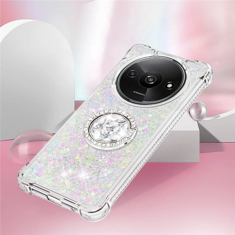 YB Quicksand Series-7 For Xiaomi Redmi A3 Case Floating Sequins Kickstand TPU Phone Cover