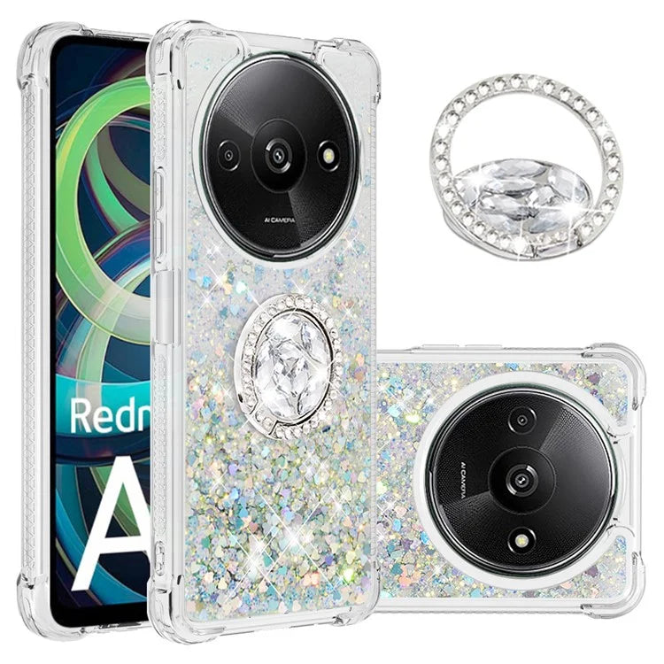 YB Quicksand Series-7 For Xiaomi Redmi A3 Case Floating Sequins Kickstand TPU Phone Cover