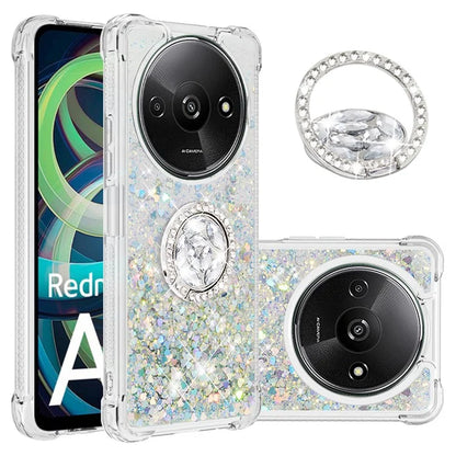YB Quicksand Series-7 For Xiaomi Redmi A3 Case Floating Sequins Kickstand TPU Phone Cover