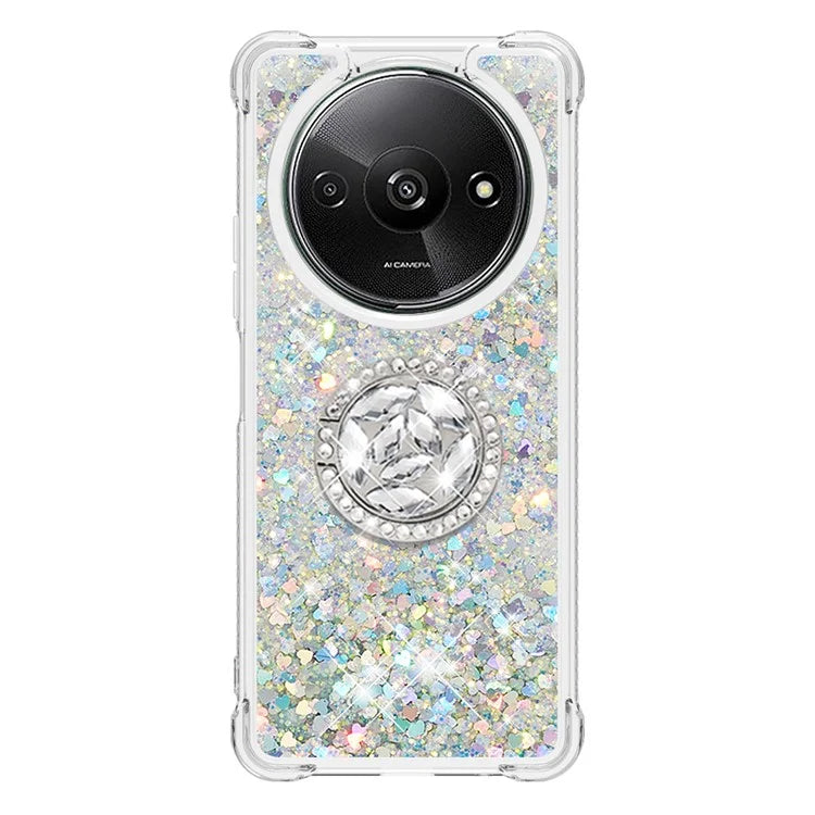 YB Quicksand Series-7 For Xiaomi Redmi A3 Case Floating Sequins Kickstand TPU Phone Cover