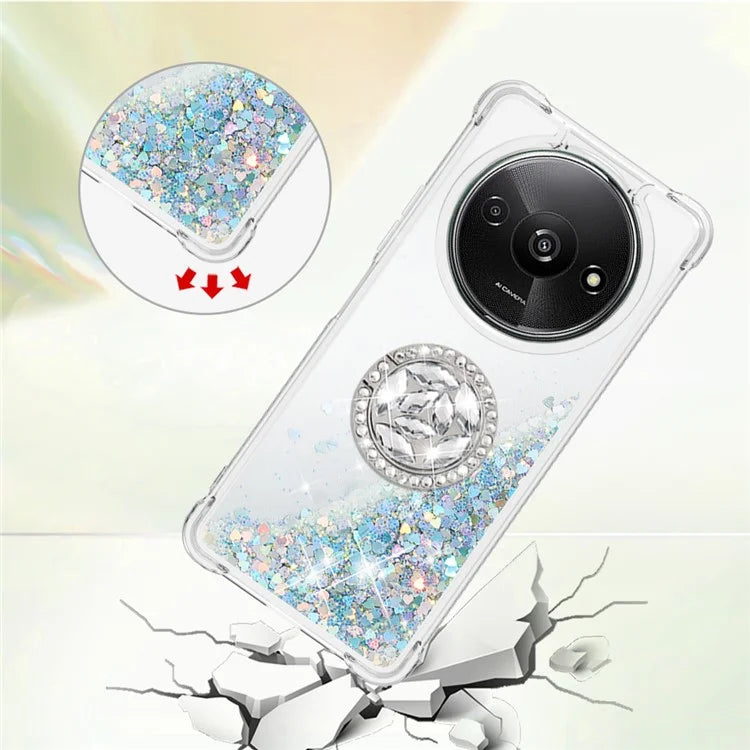 YB Quicksand Series-7 For Xiaomi Redmi A3 Case Floating Sequins Kickstand TPU Phone Cover