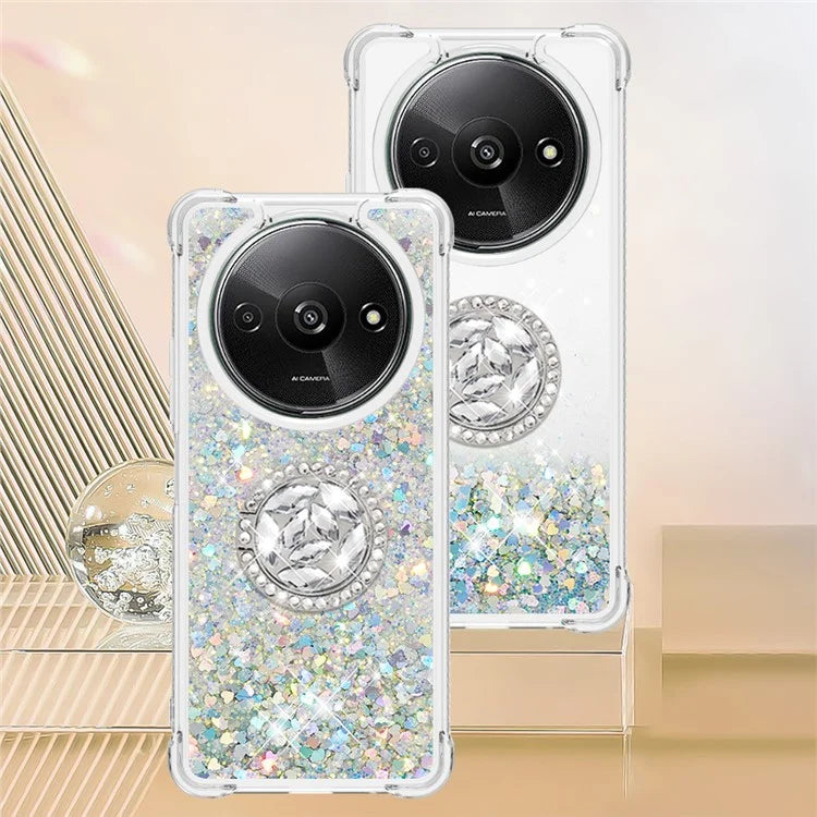 YB Quicksand Series-7 For Xiaomi Redmi A3 Case Floating Sequins Kickstand TPU Phone Cover