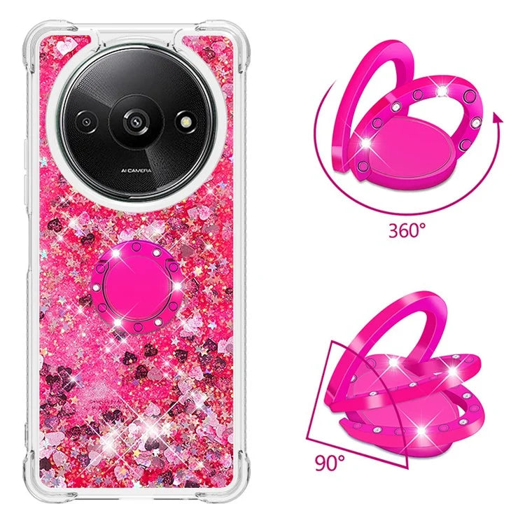 YB Quicksand Series-7 For Xiaomi Redmi A3 Case Floating Sequins Kickstand TPU Phone Cover