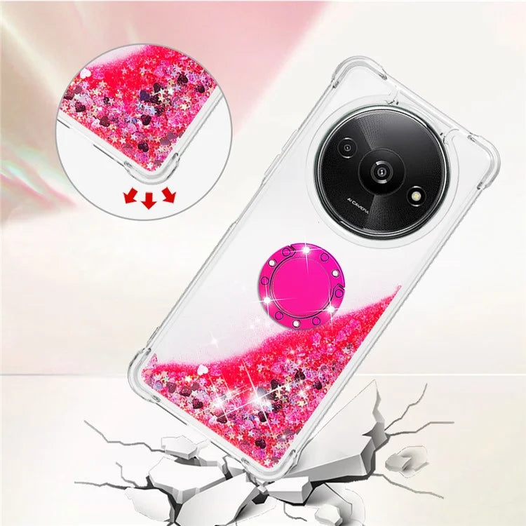 YB Quicksand Series-7 For Xiaomi Redmi A3 Case Floating Sequins Kickstand TPU Phone Cover