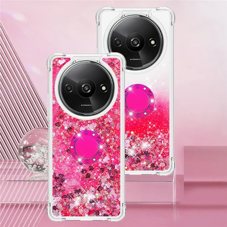 YB Quicksand Series-7 For Xiaomi Redmi A3 Case Floating Sequins Kickstand TPU Phone Cover