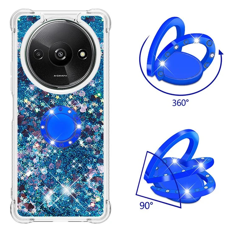 YB Quicksand Series-7 For Xiaomi Redmi A3 Case Floating Sequins Kickstand TPU Phone Cover