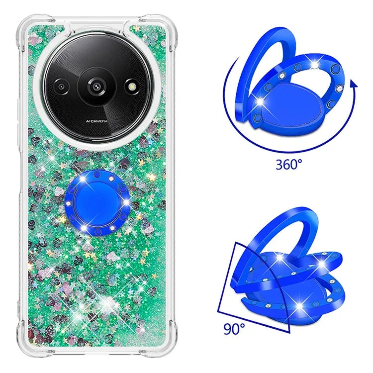 YB Quicksand Series-7 For Xiaomi Redmi A3 Case Floating Sequins Kickstand TPU Phone Cover