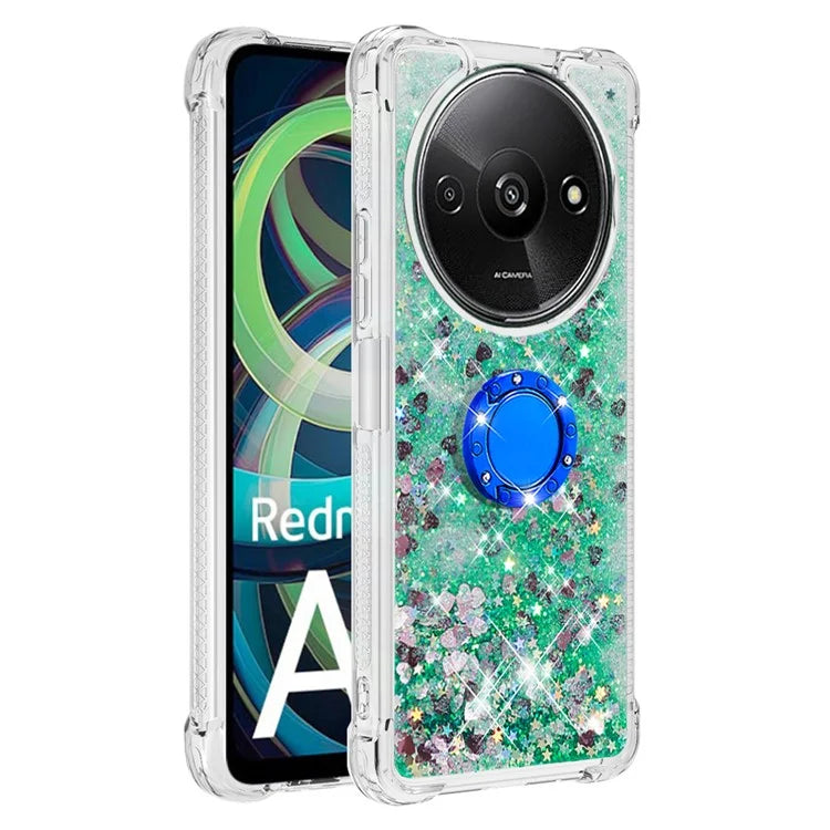YB Quicksand Series-7 For Xiaomi Redmi A3 Case Floating Sequins Kickstand TPU Phone Cover