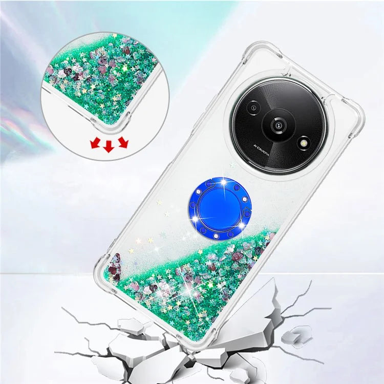 YB Quicksand Series-7 For Xiaomi Redmi A3 Case Floating Sequins Kickstand TPU Phone Cover