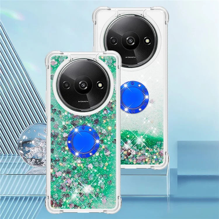 YB Quicksand Series-7 For Xiaomi Redmi A3 Case Floating Sequins Kickstand TPU Phone Cover