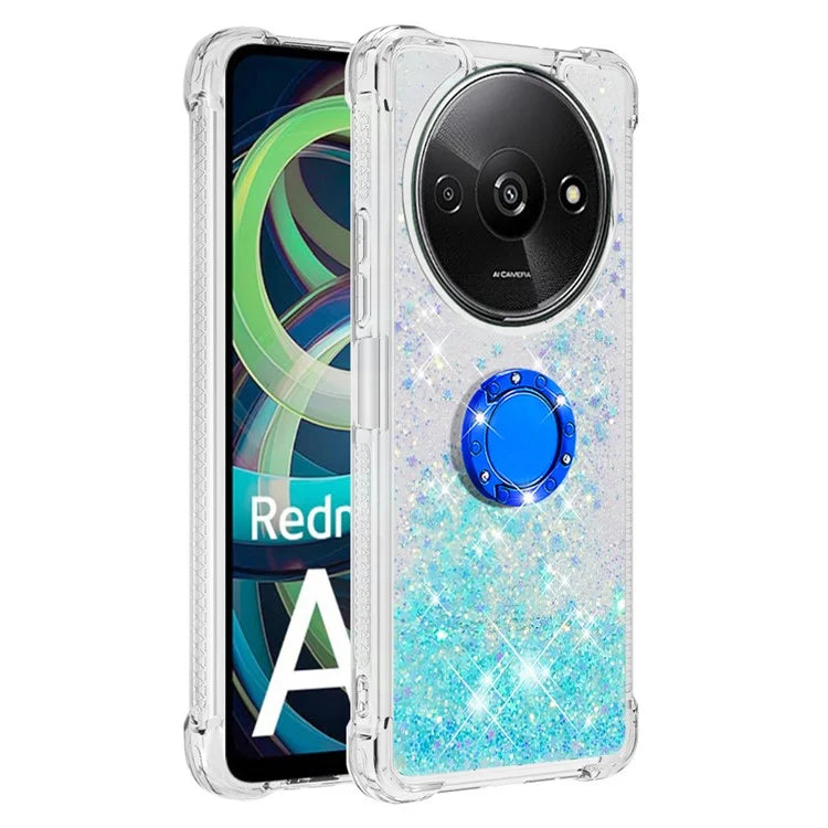 YB Quicksand Series-7 For Xiaomi Redmi A3 Case Floating Sequins Kickstand TPU Phone Cover