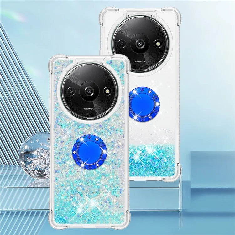 YB Quicksand Series-7 For Xiaomi Redmi A3 Case Floating Sequins Kickstand TPU Phone Cover