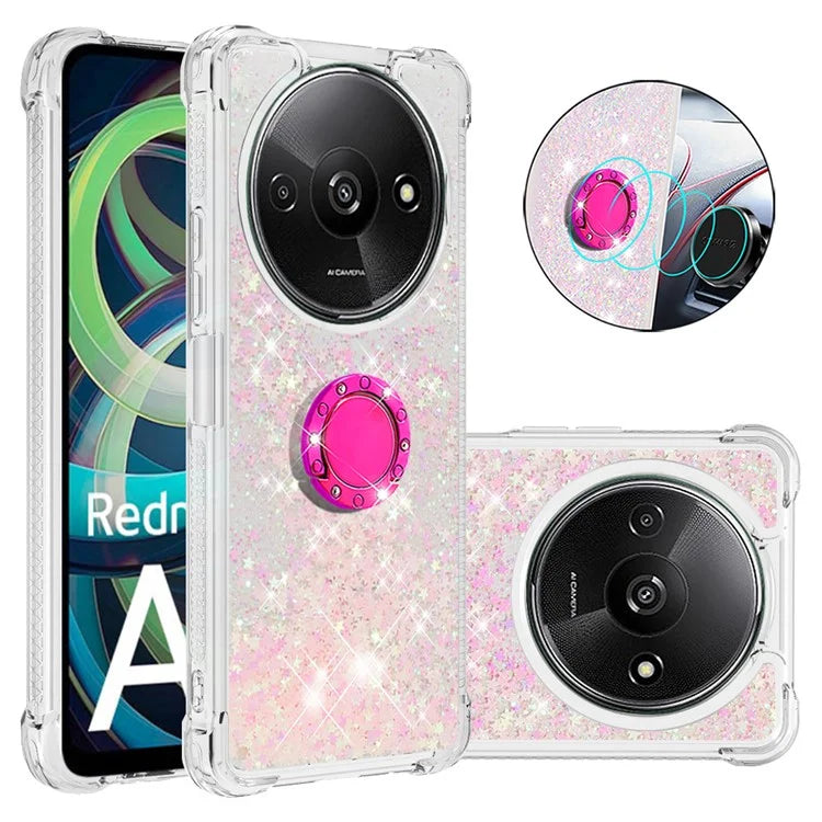 YB Quicksand Series-7 For Xiaomi Redmi A3 Case Floating Sequins Kickstand TPU Phone Cover