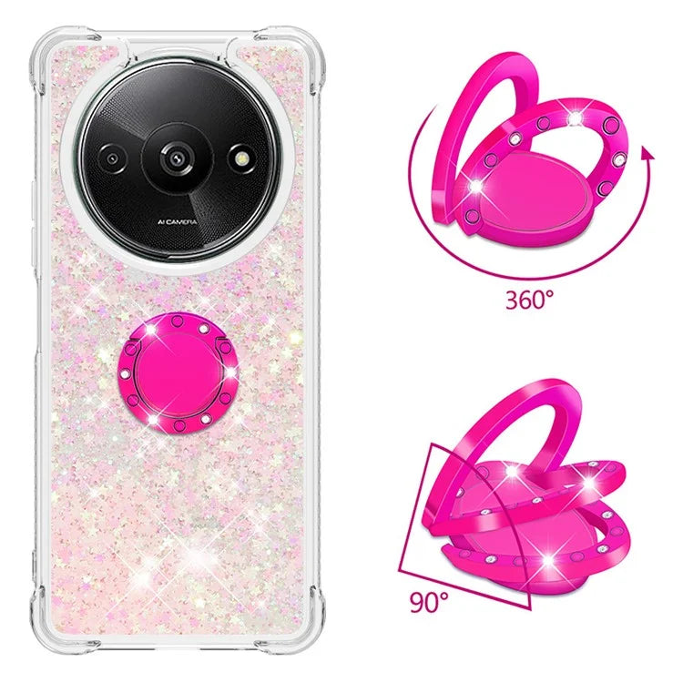 YB Quicksand Series-7 For Xiaomi Redmi A3 Case Floating Sequins Kickstand TPU Phone Cover