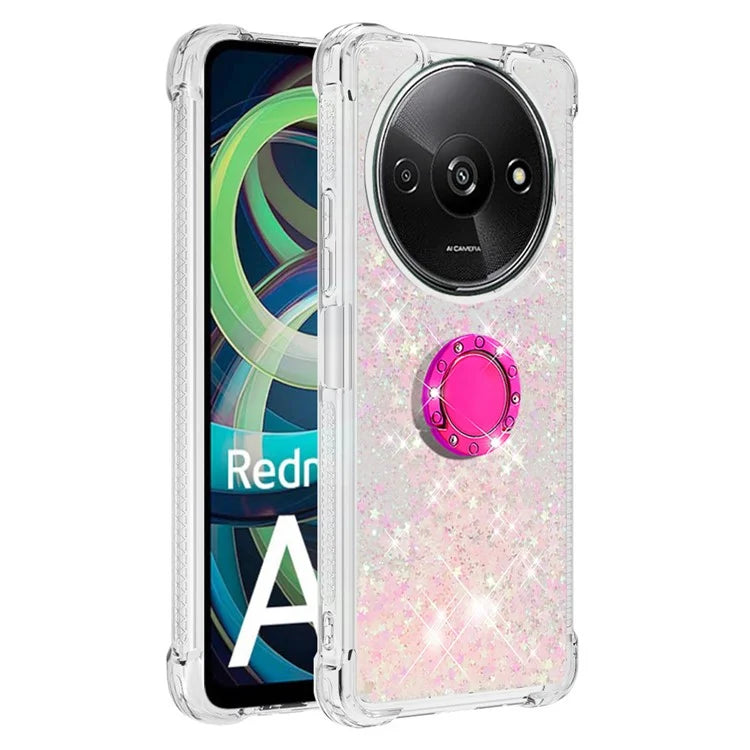 YB Quicksand Series-7 For Xiaomi Redmi A3 Case Floating Sequins Kickstand TPU Phone Cover