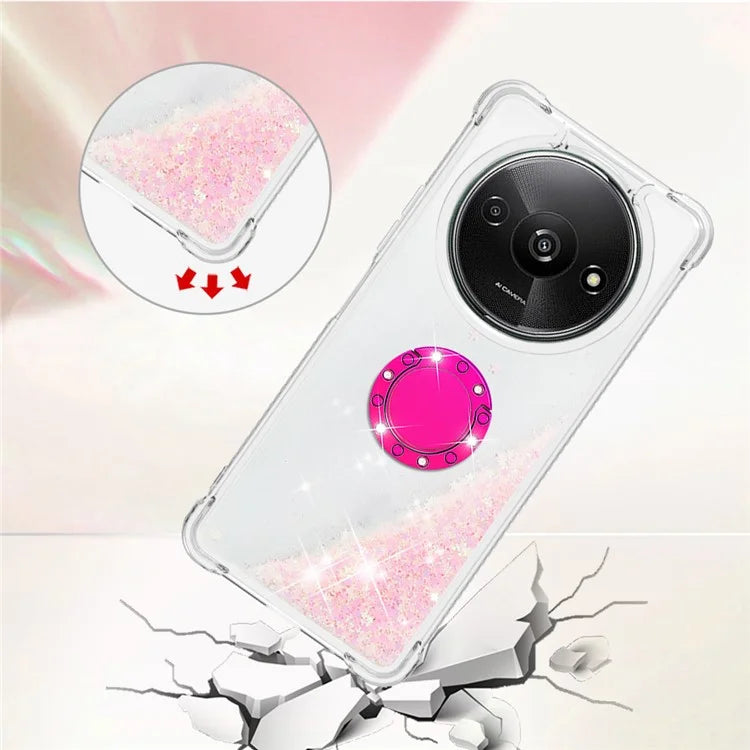 YB Quicksand Series-7 For Xiaomi Redmi A3 Case Floating Sequins Kickstand TPU Phone Cover