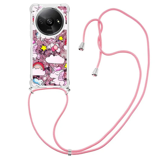 YB Quicksand Series-5 for Xiaomi Redmi A3 Case Liquid Sparkle TPU Pattern Lanyard Phone Cover