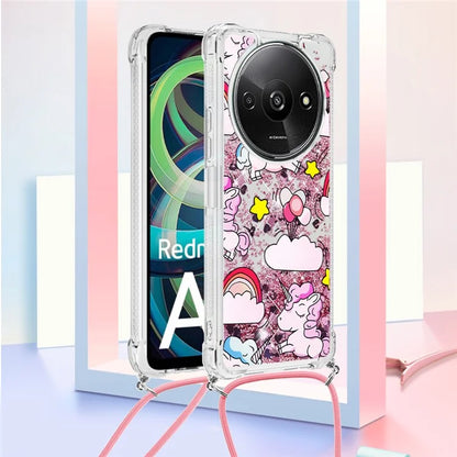YB Quicksand Series-5 for Xiaomi Redmi A3 Case Liquid Sparkle TPU Pattern Lanyard Phone Cover