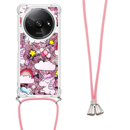 YB Quicksand Series-5 for Xiaomi Redmi A3 Case Liquid Sparkle TPU Pattern Lanyard Phone Cover