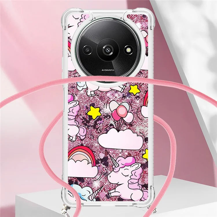 YB Quicksand Series-5 for Xiaomi Redmi A3 Case Liquid Sparkle TPU Pattern Lanyard Phone Cover